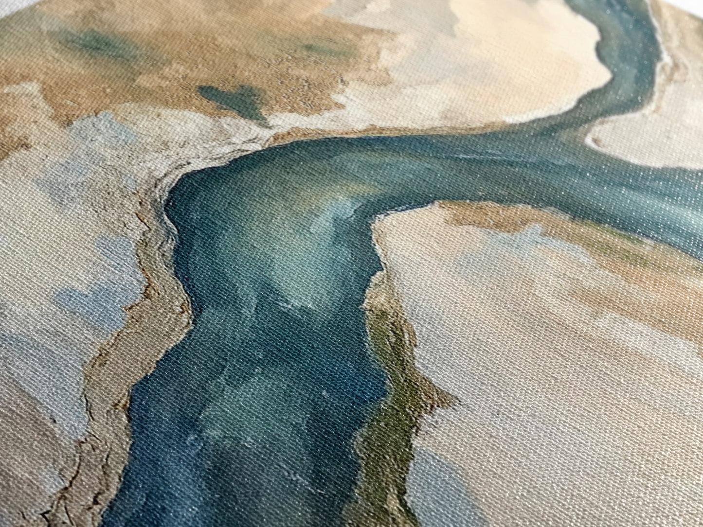 Abstrakter Fluss, neutrale Landschaft, Panoramabild, Leinwanddruck, Wabi-Sabi-Kunst, rustikale Wandkunst, Wandbild für über dem Bett, minimalistische Kunst