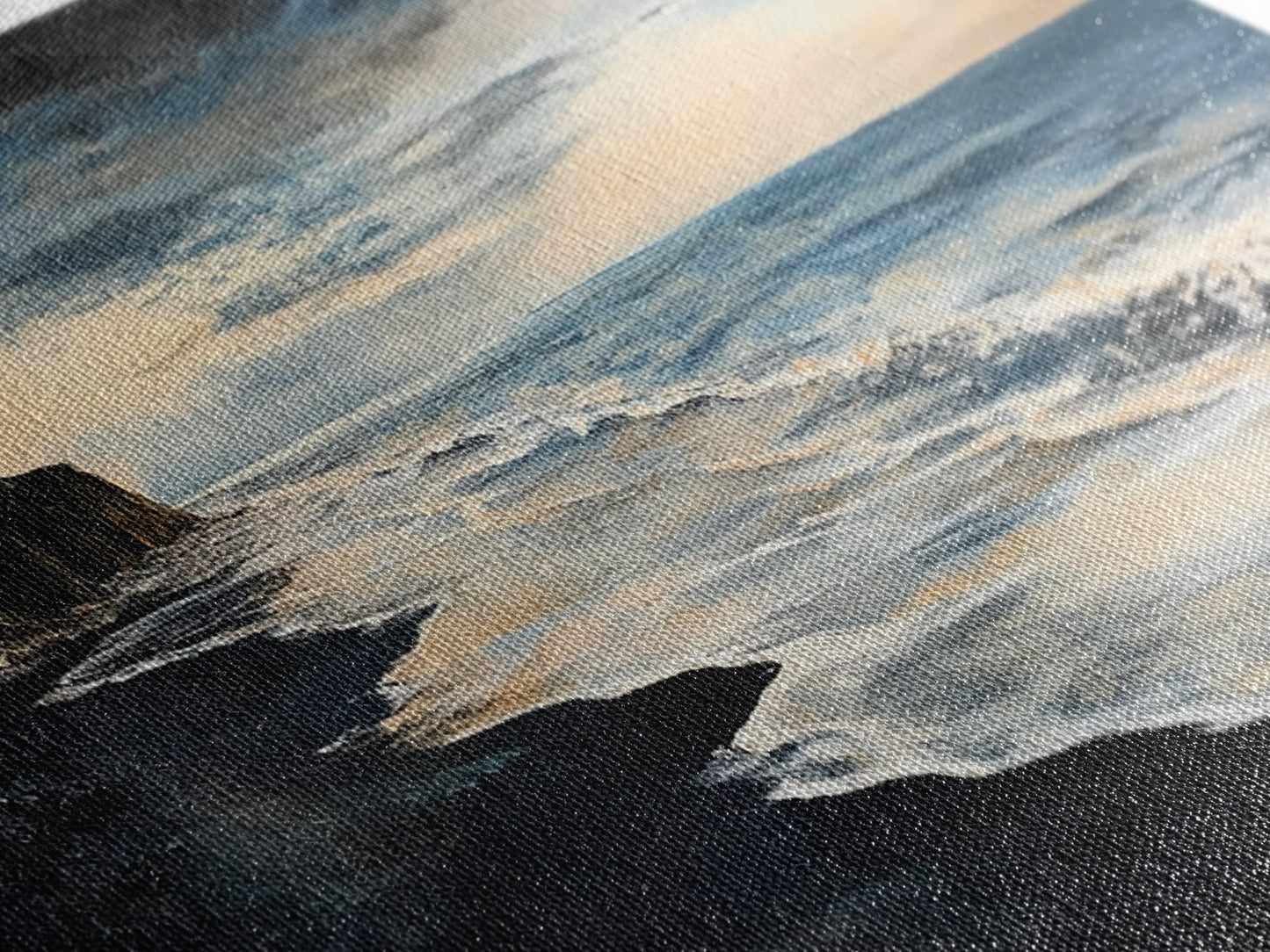 Moody beach, dark ocean, seascape painting, panoramic art, extra wide art, nautical painting, framed canvas print, above sofa art