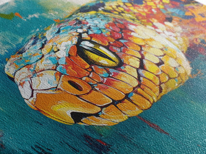 Colorful Snake, wildlife painting, framed canvas print, reptile wall art, bold abstract art, extra wide art, rustic decor