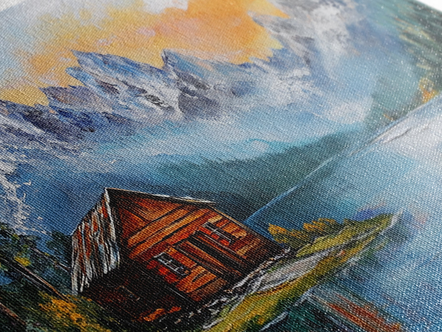 Mountain Cabin, Rustic Art, Lake Tahoe Art, Above Sofa Art, Landscape Painting, Bedroom Art, Framed Canvas Print, Farmhouse Art