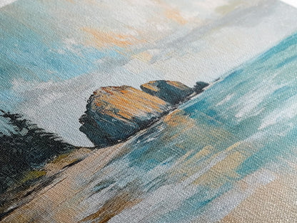 Ruhige Strandlandschaft, gerahmter Leinwanddruck, Küstenmalerei, Seestück, extra breites Kunstwerk, maritime Wandkunst, Schlafzimmerkunst