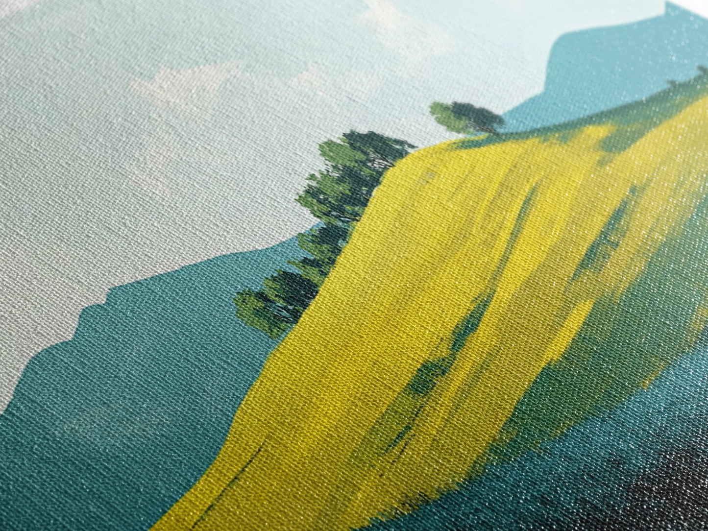 Hügellandschaft, Berglandschaft, grüne Wandkunst, Landschaftskunst, Kunst für über dem Sofa, Bauernhauskunst, Leinwanddruck