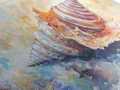 Shell Painting, Coastal Decor, Beach House Wall Art, Nautical Painting, Framed Canvas Print, Ocean Inspired Art, Oyster Shell Art
