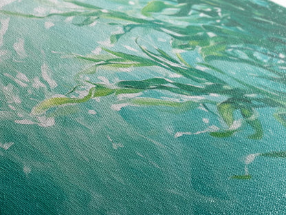 Kunst aus Kelpwäldern, Küstenlandschaften, maritime Wandbilder, gerahmte Leinwanddrucke, vom Meer inspirierte Kunstwerke, Wandbilder in Blau und Grün