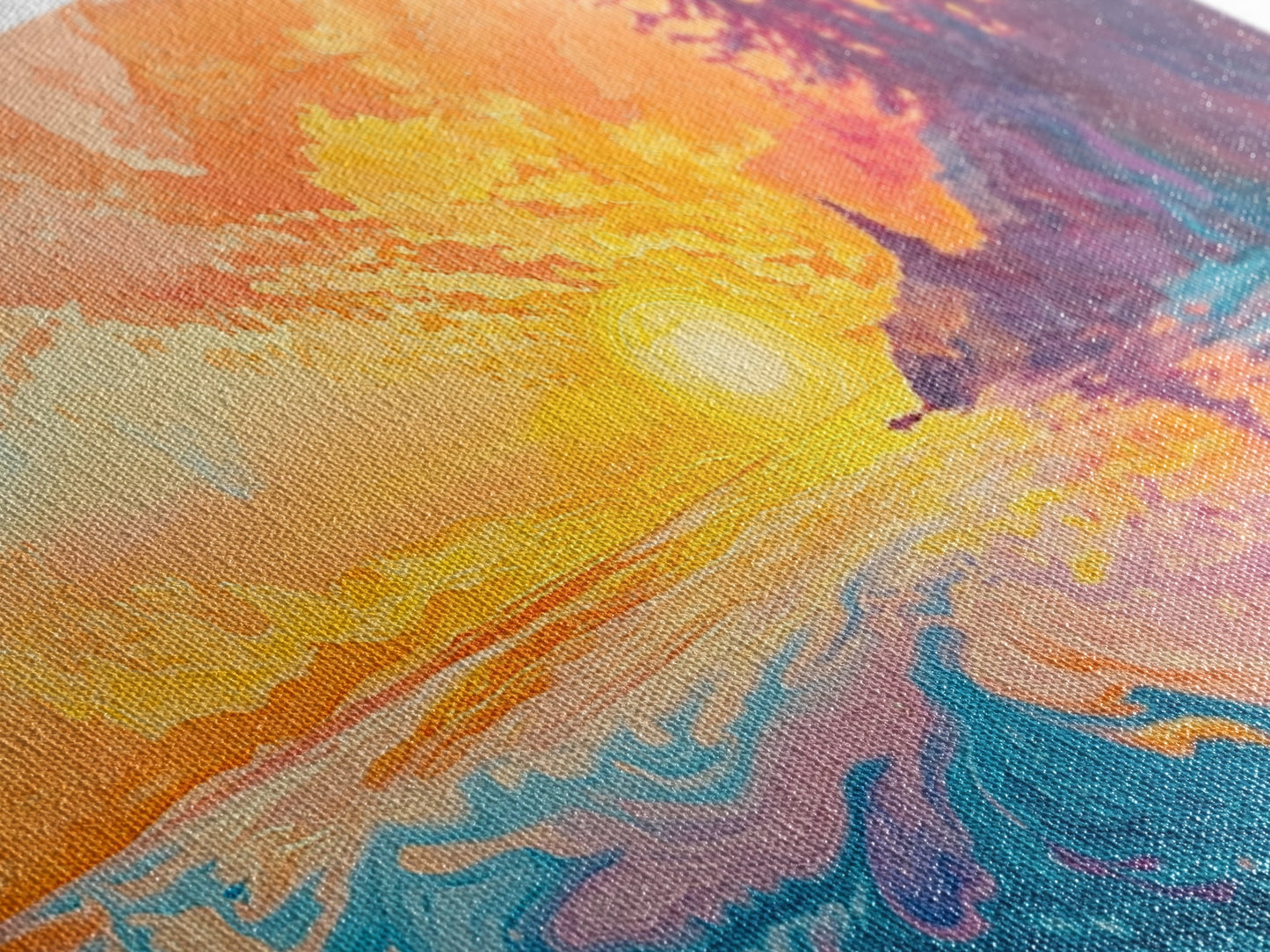 Feuriger Sonnenuntergang, Stimmungsvolle Kunst, Kunst vom Lake Tahoe, Farbenfrohe Landschaft, Wandkunst aus dem Südwesten, Panoramagemälde, Gerahmter Leinwanddruck, Naturkunst