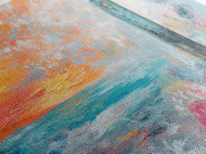 Sunset Over Ocean, pink orange wall art, coastal wall art, abstract seascape, vibrant landscape painting, Framed Canvas Print