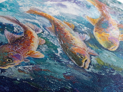 Koi-Fisch-Gemälde, gerahmter Leinwanddruck, Kunst zum Fliegenfischen, Forellenkunst, extra breites Gemälde, farbenfrohes Fischgemälde, Panoramabild