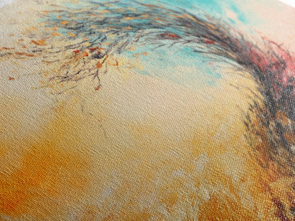 Windiger Herbst, gerahmter Leinwanddruck, Herbstwandbild, abstrakte Landschaft, extra breites Gemälde, Panoramabild, Herbstdekoration