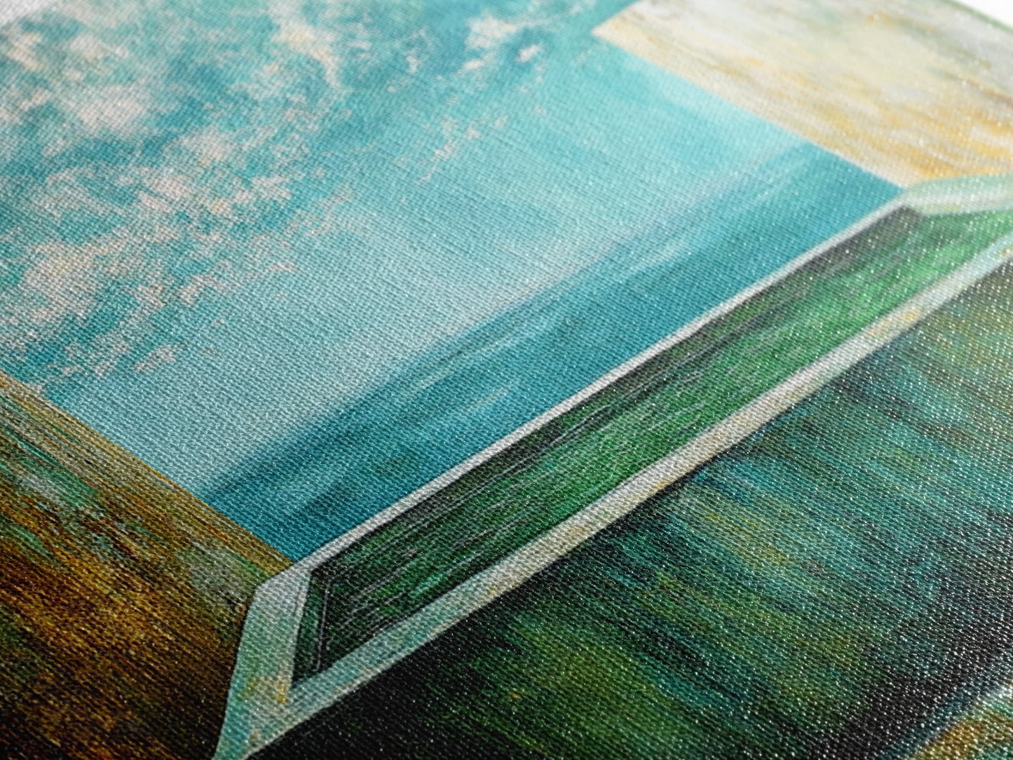 Infinity-Pool, Leinwanddruck, moderne Landschaftskunst, minimalistisches Dekor, extra breites Gemälde, blau-grüne Wandkunst, zeitgenössische Kunst