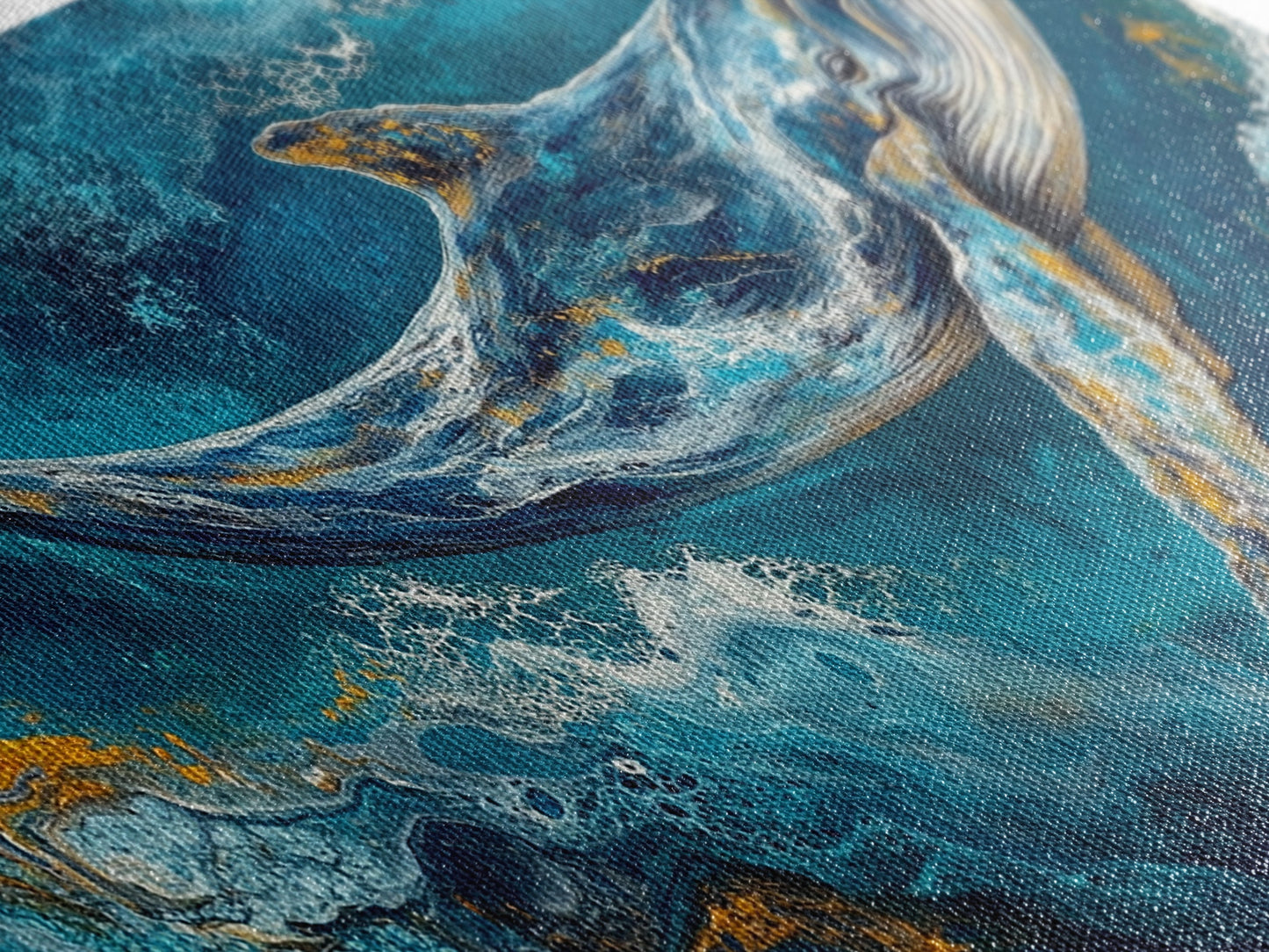 Blauwal, Meereswellen, Leinwanddruck, Walgemälde, maritime Dekoration, Küstenwandkunst, Seestück, extra breites Kunstwerk