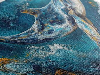 Blauwal, Meereswellen, Leinwanddruck, Walgemälde, maritime Dekoration, Küstenwandkunst, Seestück, extra breites Kunstwerk