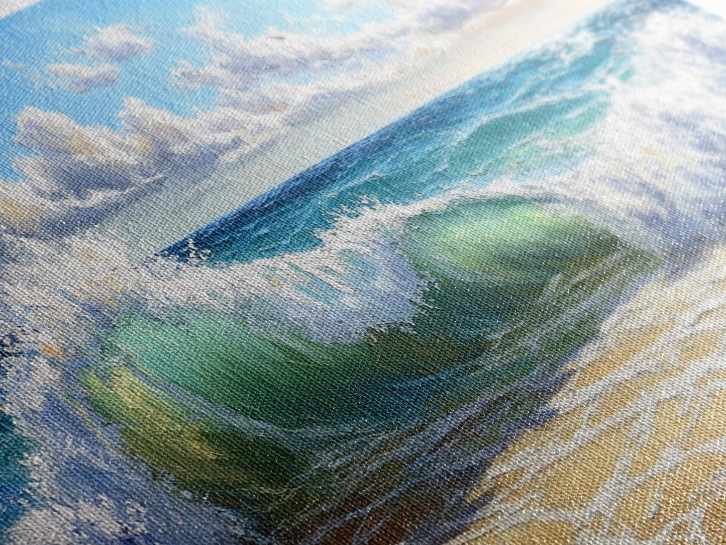 Strandwellen-Gemälde, Küstenlandschaftskunst, Ozean-Wandkunst, Surf-Wandkunst, Nautische Dekoration, Meereslandschaftskunst, Horizontale Wandkunst, Leinwanddruck