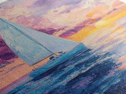 Sailboat Painting, Ocean Sunset Art, Nautical Wall Art, Coastal Landscape, Romantic Seascape, Living Room Art, Canvas Print