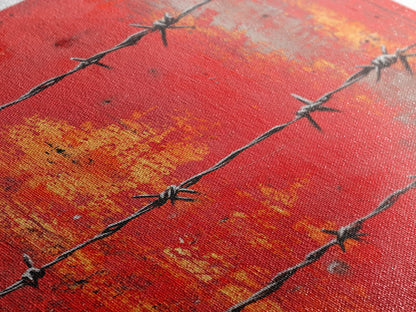 Barbed Wire, Chicano Art, Industrial Wall Art, Rustic Decor, Moody Art, Red Abstract Art, Framed Canvas Print, Gift Idea