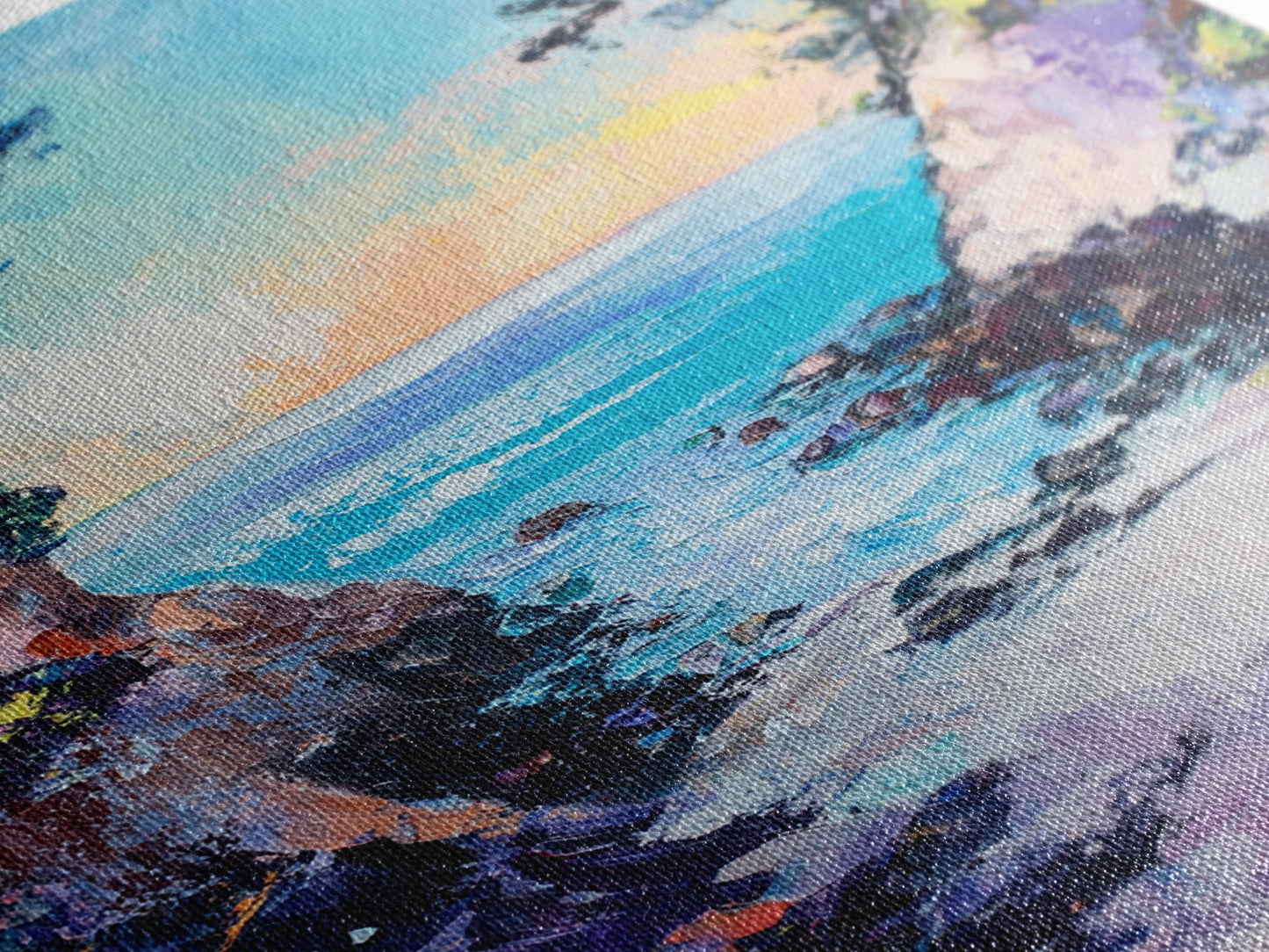 Coastal Cove, seascape painting, coastal decor, nautical wall art, blue and green wall art, framed canvas print, guest room art