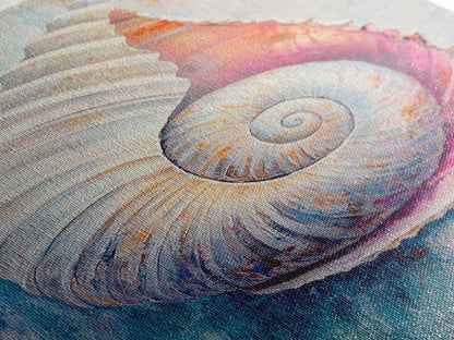 Nautical Shell Framed Canvas Print Coastal Boho Wall Art, Ocean Beach House Decor, Pastel Seashell Painting, Relaxing Seaside Artwork