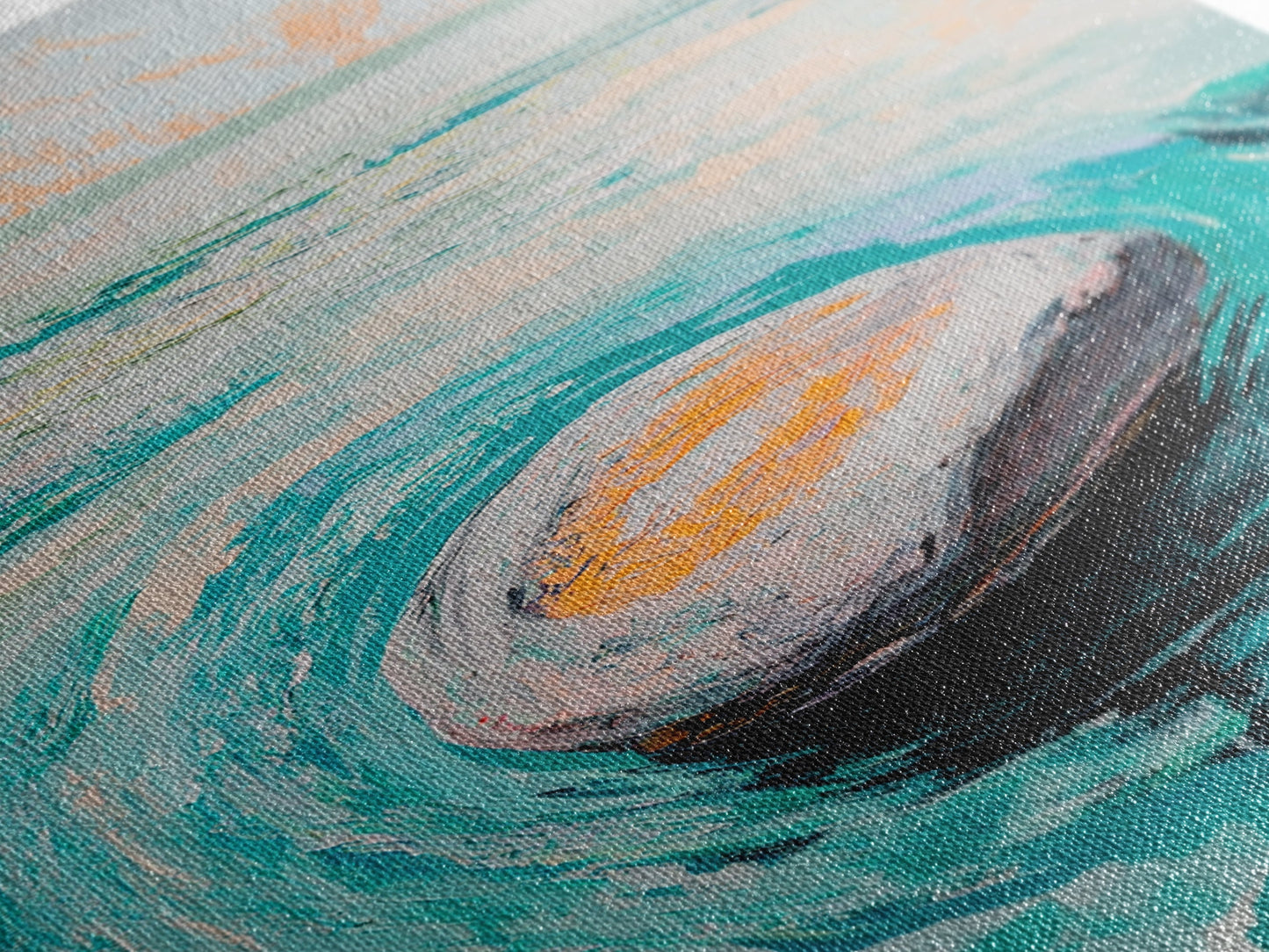 Ocean Rock Waves Canvas Print Coastal Wall Art, Beach House Decor, Abstract Seascape Painting, Nautical Art, Modern Minimalist Art