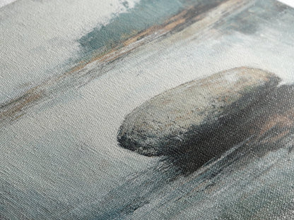 Serene River Rock Canvas Print Nature Inspired Wall Art, Minimalist Landscape Painting, Zen Decor, Neutral Tones, Living Room Artwork