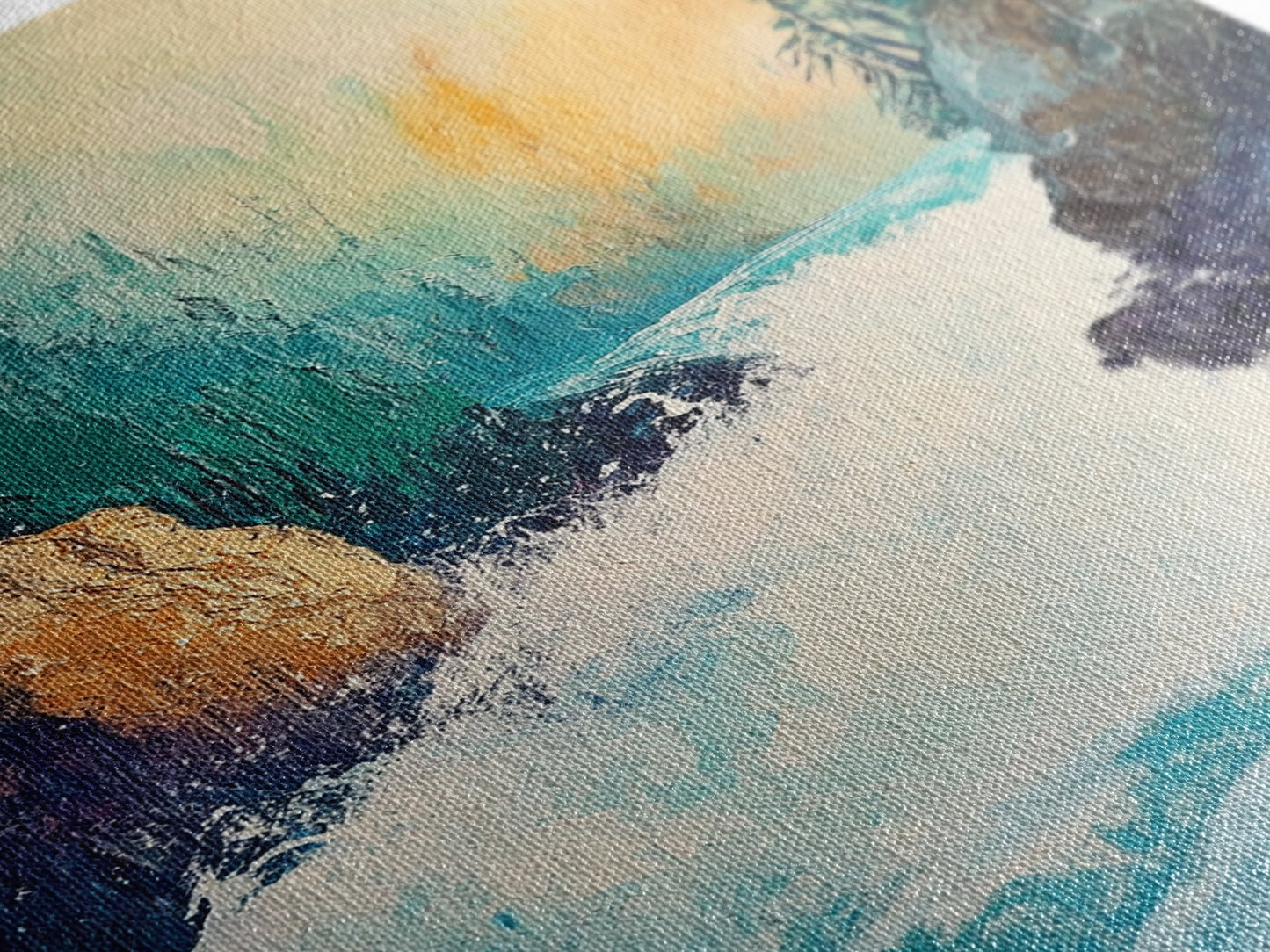 Rushing Waterfall Framed Canvas Print Nature Landscape Wall Art, Wilderness River Painting, Cabin Art, Mountain Stream Artwork