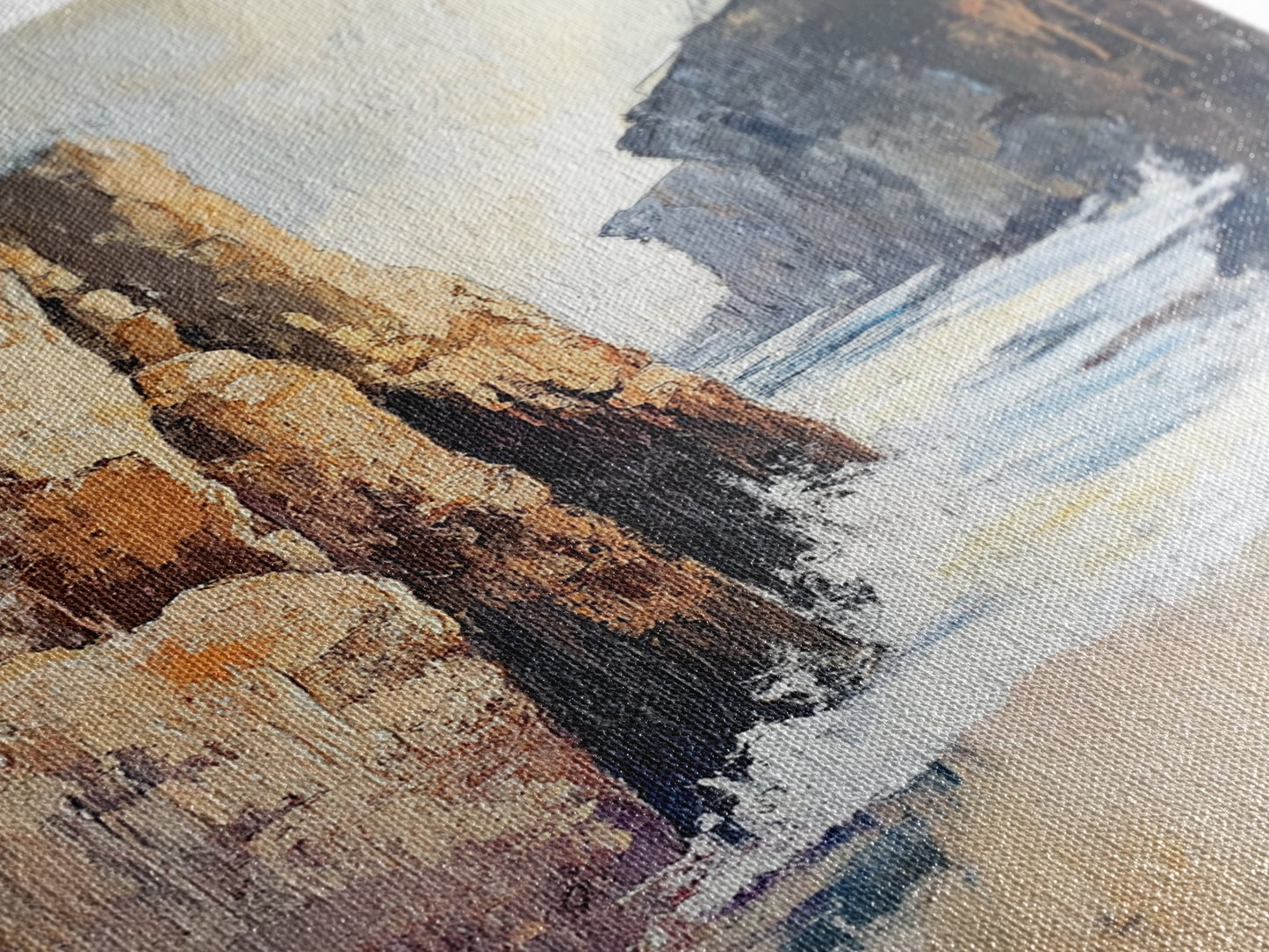 Canyon Coastal Waves Framed Canvas Print Dramatic Landscape Wall Art, Nature Painting, Rustic Western Art, Ocean Cliffs Artwork