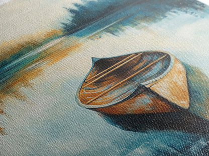 Still Water Canoe, Lake Tahoe Art, Nautical Painting, Rustic Wall Art, Moody Art, Extra Wide Art, Above Couch Art, Canvas Print