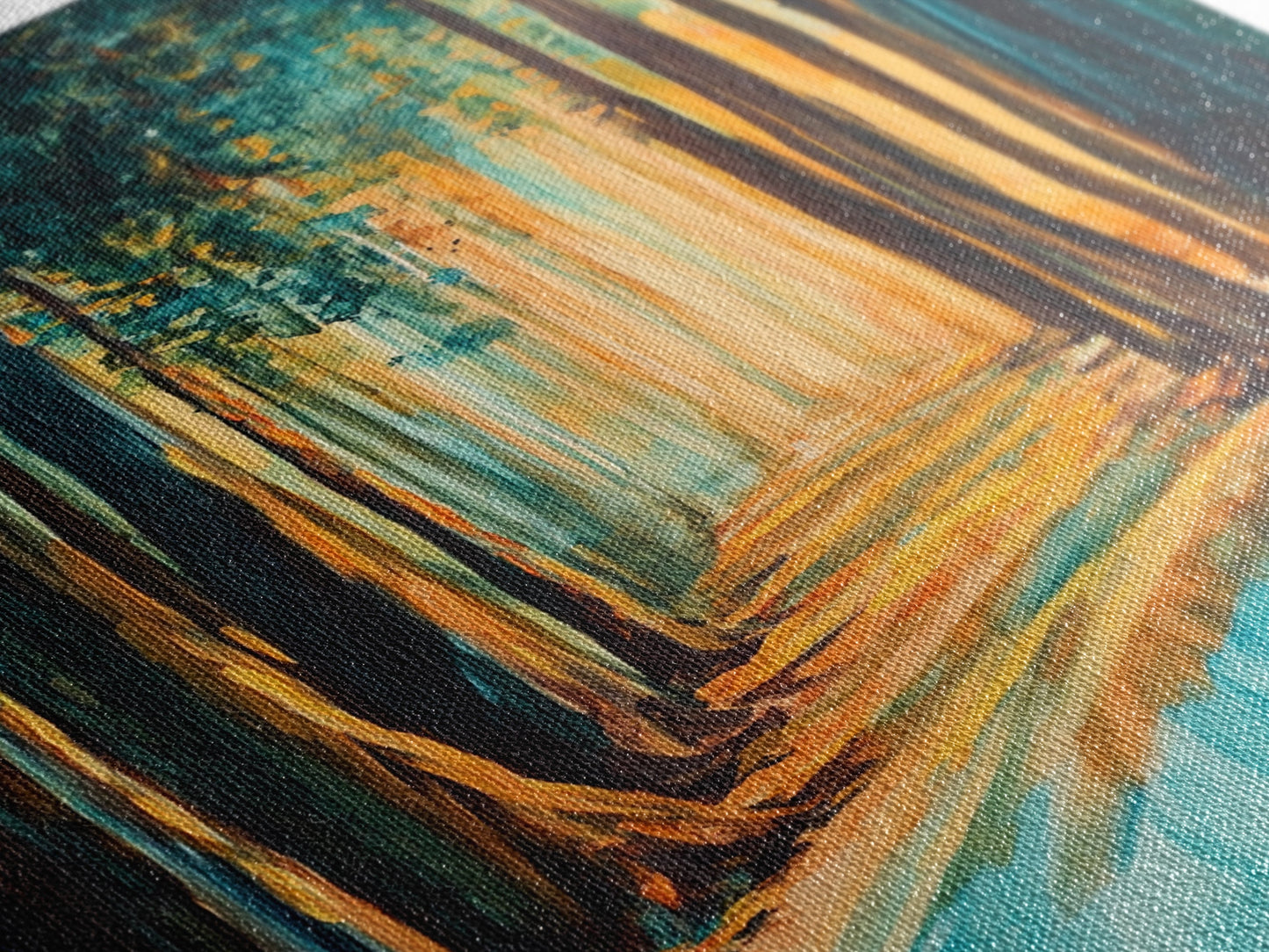 Golden Forest, moody art, pine tree art, wabi sabi wall art, landscape painting, rustic decor, Framed Canvas Print, autumn decor