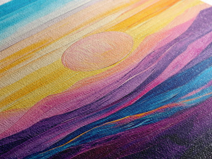 Sunset Horizon, Mountain Painting, Pink Orange Wall Art, Abstract Landscape Art, Canvas Print, Above Sofa Art, Bedroom Art