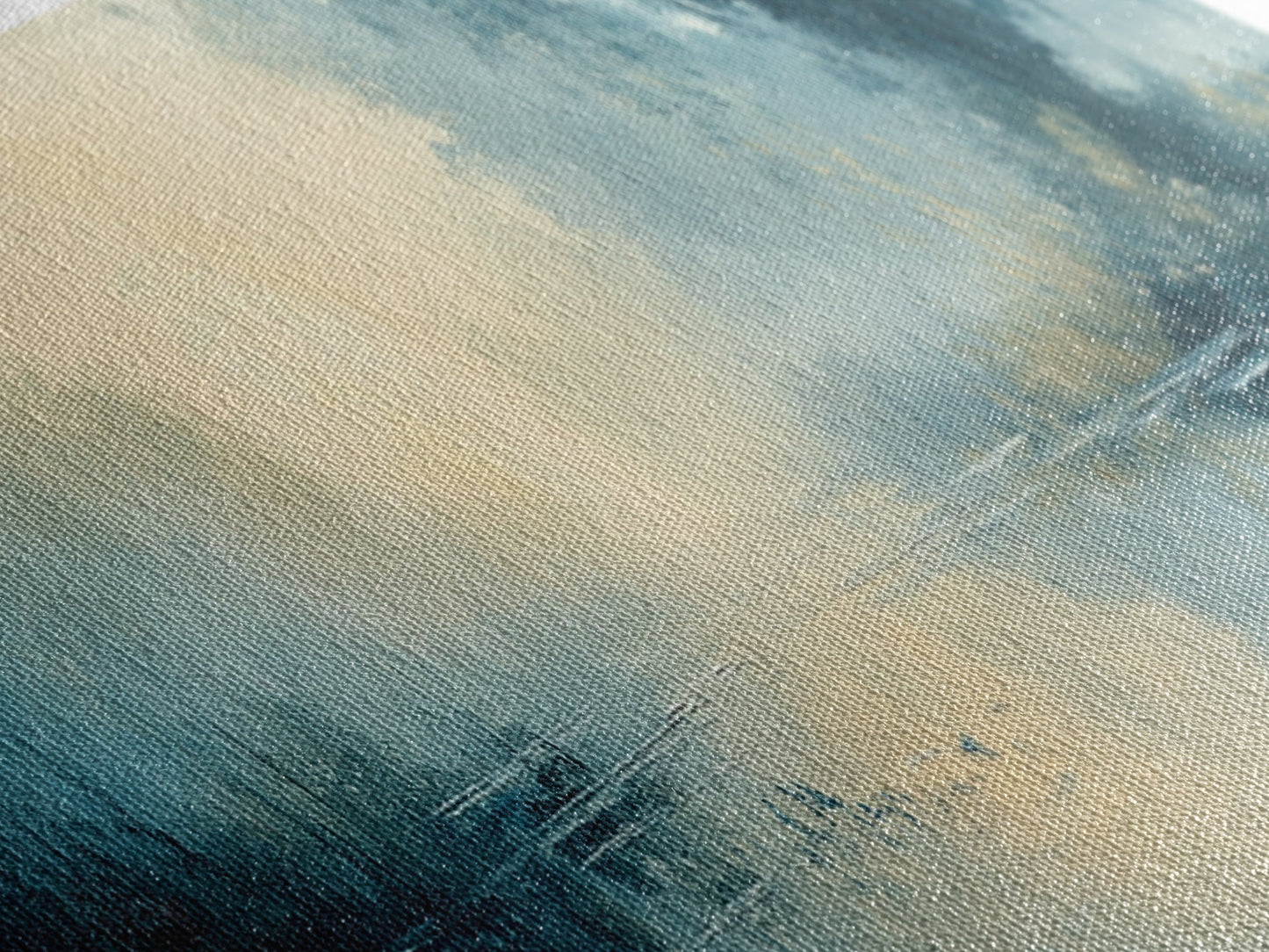 Misty Lake Canvas Print Serene Nature Wall Art, Neutral Forest Landscape, Soft Blue Wall Decor, Minimalist Bedroom Artwork