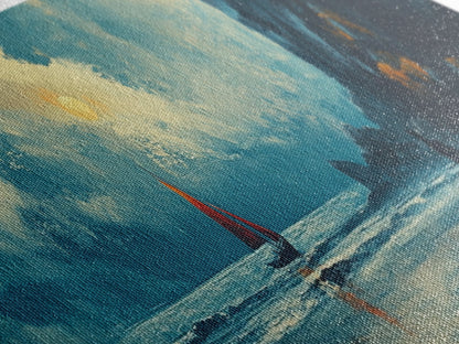 Moonlit Sailboat Canvas Print Dramatic Ocean Wall Art, Coastal Nautical Painting, Dark Blue Seascape, Moody Living Room Decor