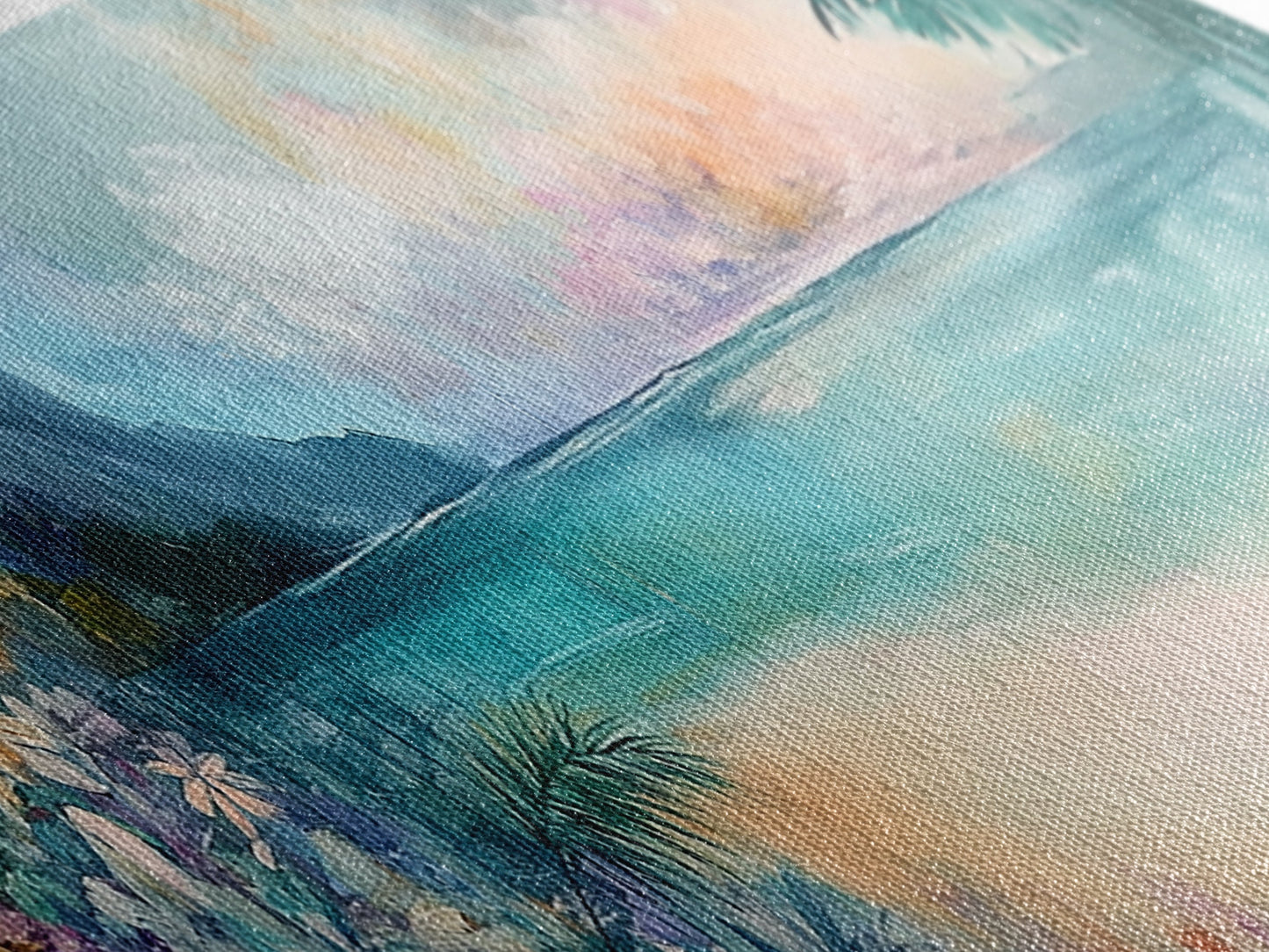 Tropical Beach Paradise Framed Canvas Print, Vibrant Ocean Wall Art, Hawaii Sunset Painting, Coastal Living Room Decor, Relaxing Art