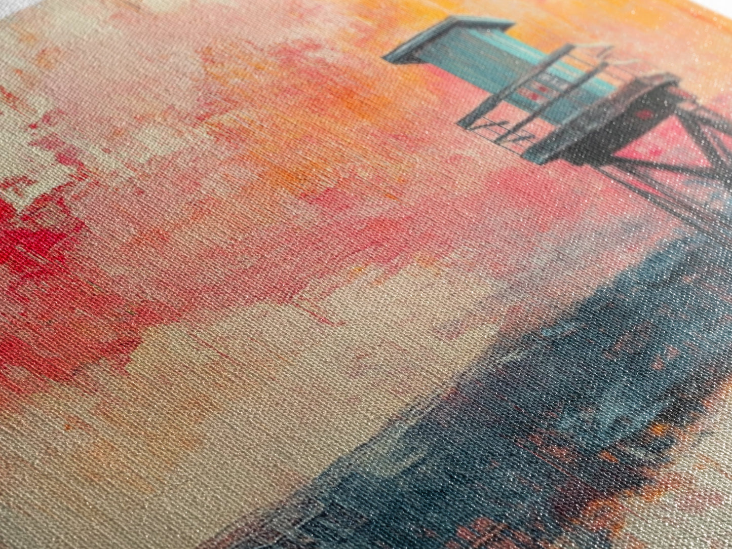 Lifeguard Tower Beach Art, Vibrant Coastal Sunset Painting, Colorful Ocean Wall Decor, Modern Beach House Art, Living Room Wall Art