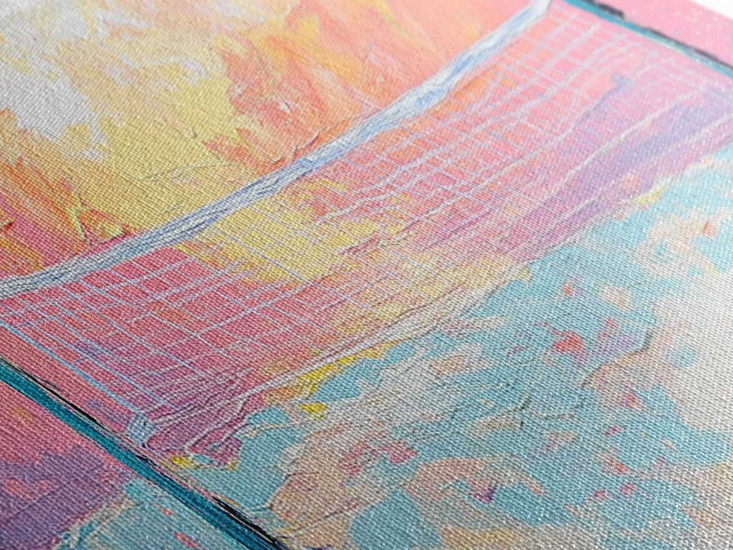 Sunset Beach Volleyball Painting, Pastel Ocean Sports Art, Fun Summer Wall Decor, Playful Living Room, Framed Canvas Print