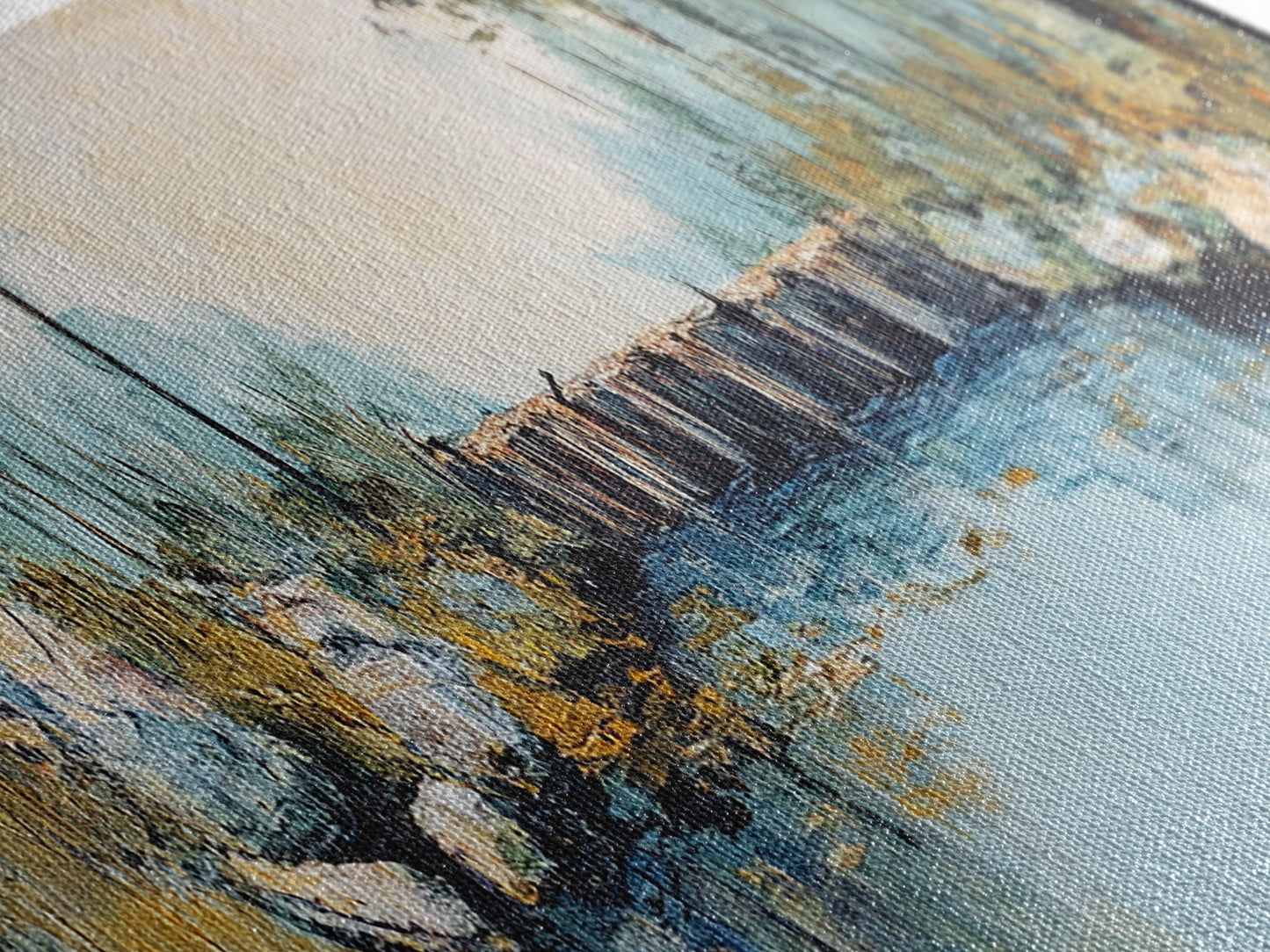 Tranquil River Framed Canvas Print Nature Landscape Art Rustic Cabin Decor Serene Waterfall Painting Lodge Wall Art Autumn Forest Scene