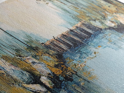 Tranquil River Framed Canvas Print Nature Landscape Art Rustic Cabin Decor Serene Waterfall Painting Lodge Wall Art Autumn Forest Scene