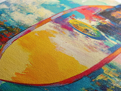 Abstract Surfboard Framed Canvas Print Coastal Beach House Wall Art, Vibrant Surfing Decor, Colorful Ocean Painting, Modern Boho Art