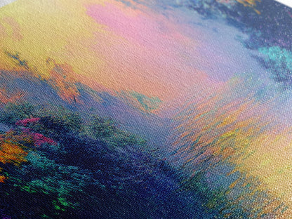 Vibrant Sunset River Framed Canvas Print, Colorful Nature Art, Dreamy Landscape Painting, Living Room Wall Art, Boho Sunset Decor