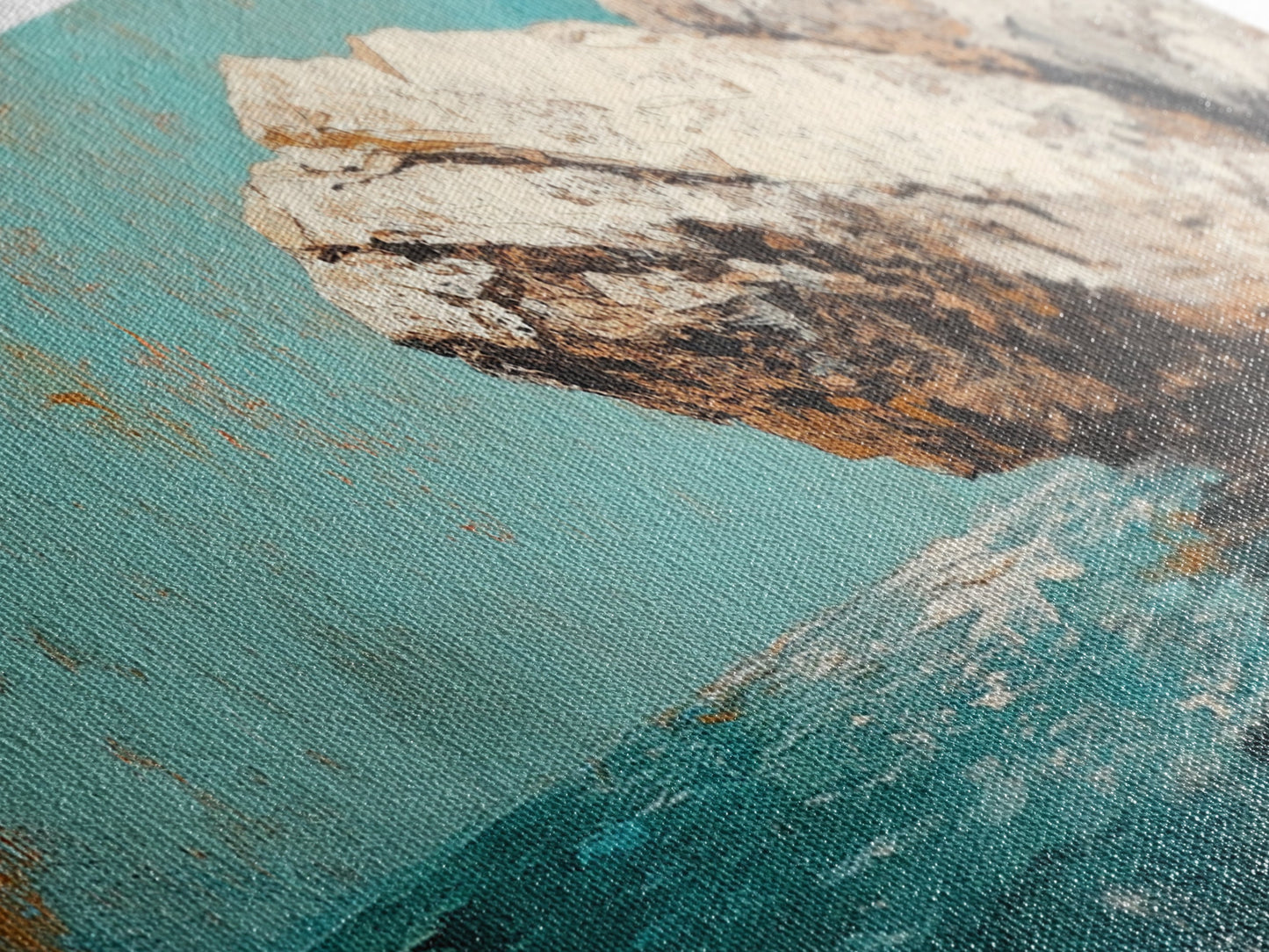 Coastal Rock Formation Framed Canvas Print, Ocean Cliff Painting, Nautical Wall Art, Beach House Decor, Textured Landscape Artwork