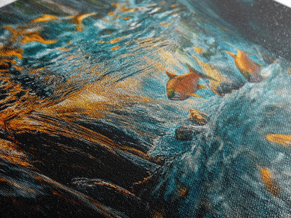 Vibrant Underwater River Scene Framed Canvas Print, Nature Wall Art, Rustic Cabin Decor, Wildlife Painting, Living Room Art