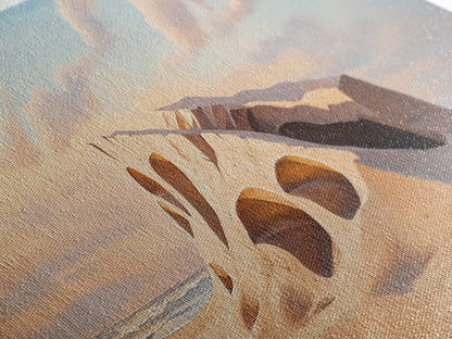 Surreal Beach Sand Formation Canvas Print, Coastal Nature Wall Art, Modern Ocean Landscape Painting, Minimalist Seascape Bedroom Decor