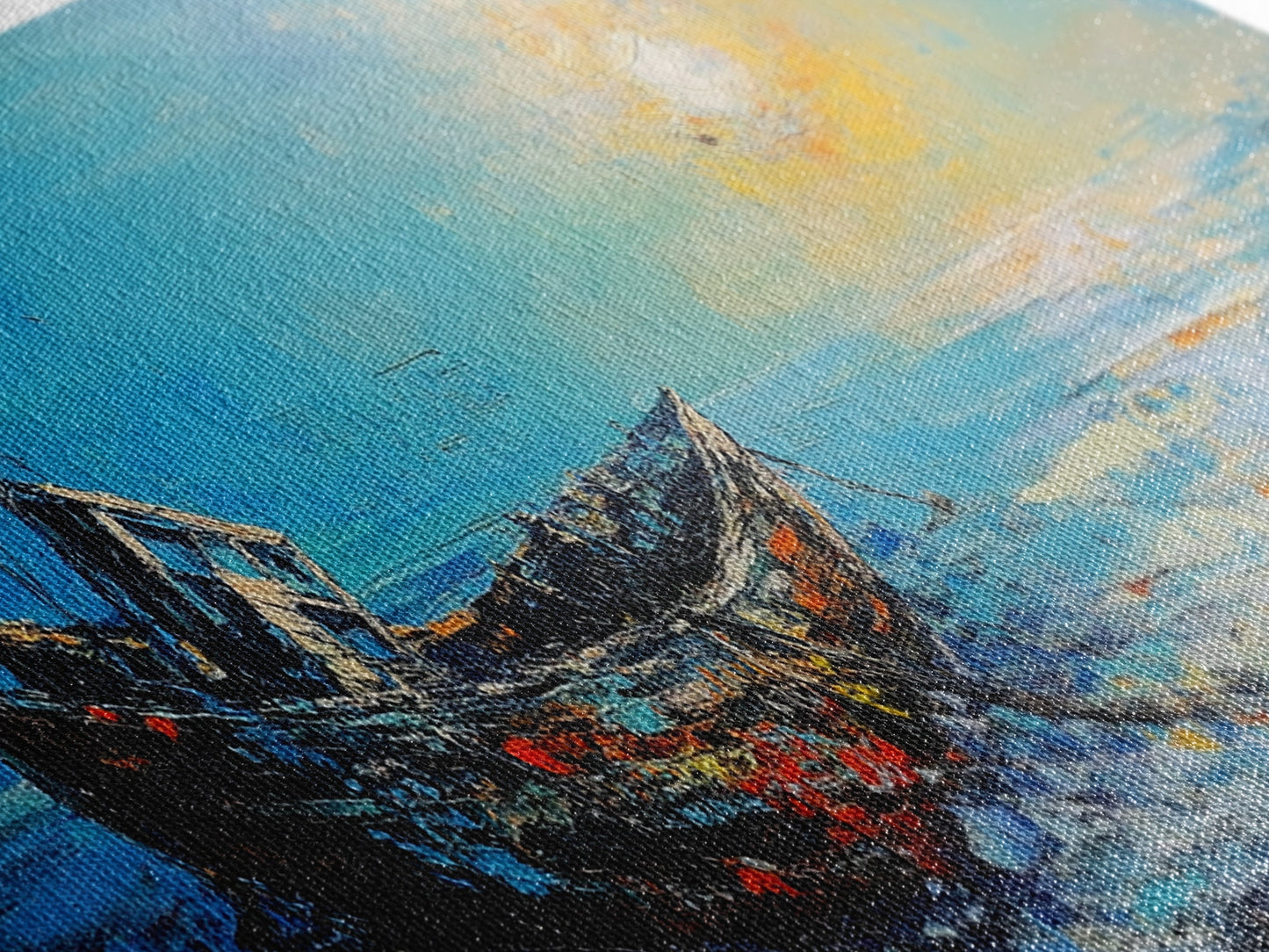 Abandoned Boat Canvas Print Nautical Wall Art, Coastal Decor, Seascape Painting, Ocean Inspired Artwork, Living Room Aesthetic