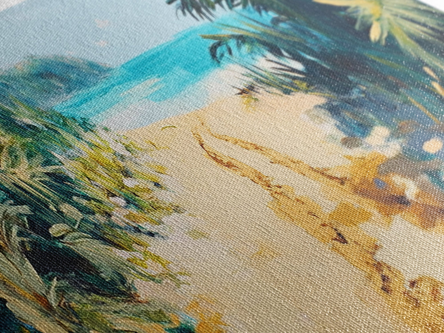 Tropical Beach Path, Palm Tree Art, Ocean Painting, Coastal Wall Decor, Relaxing Retreat Art, Home Print, Framed Canvas Print