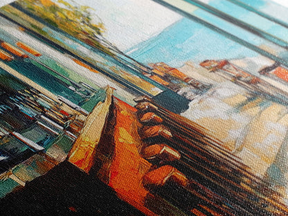 Coastal Beach Bar Framed Canvas Print Modern Seaside Cafe Painting, Coastal Kitchen Wall Art, Tropical Decor, Ocean View Artwork