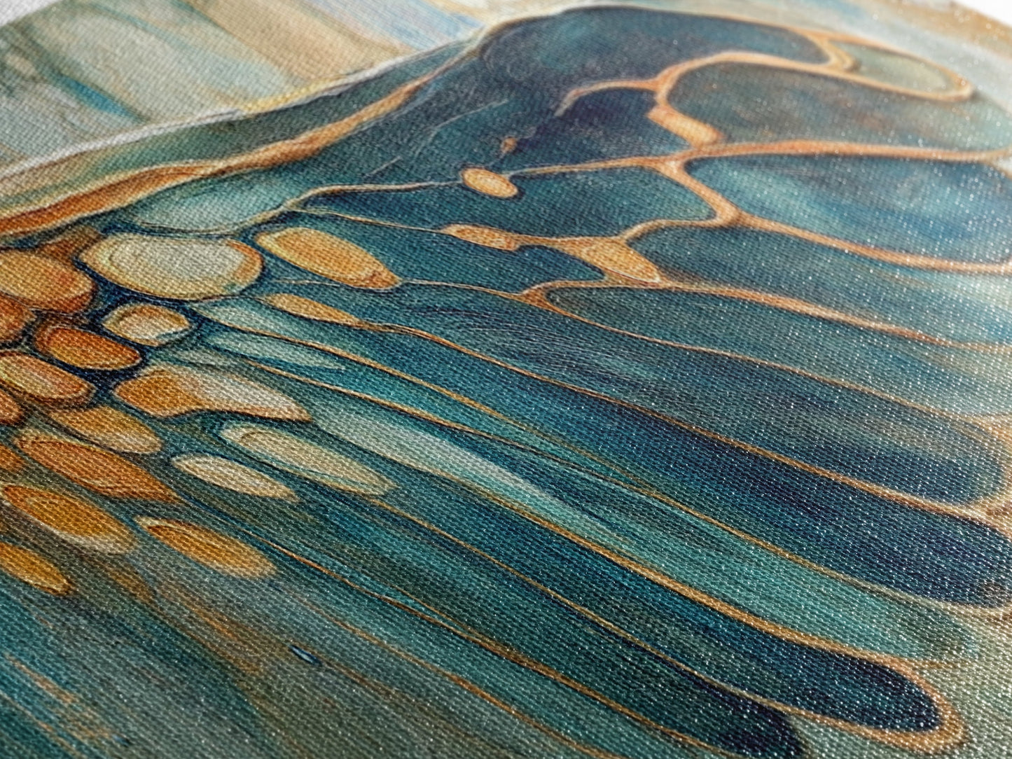 Elegant Butterfly Wing Abstract Art, Blue and Gold Nature Painting, Modern Minimalist Artwork, Bedroom or Office Wall Decor