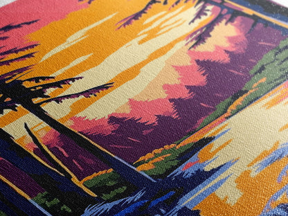 Forest Sunset, Tranquil Nature Art, Woodland Canvas Print, Boho Wall Decor, Autumn Home Art, Living Room Wall Art, Cozy Decor