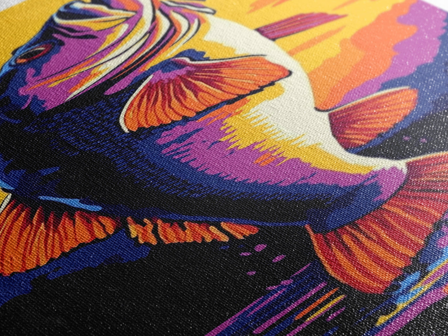 Jumping Fish, Bass Fishing Art, Vibrant Lake Scene, Bold Outdoor Wall Decor, Cabin Aesthetic, Nature Lover Gift, Framed Canvas Print