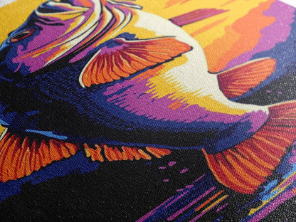 Jumping Fish, Bass Fishing Art, Vibrant Lake Scene, Bold Outdoor Wall Decor, Cabin Aesthetic, Nature Lover Gift, Framed Canvas Print