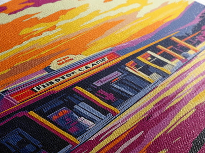 Old Western Town, Golden Sunset, Colorful Landscape, Framed Canvas Print, Rustic Wall Art, Country Home Decor, Warm Fall Aesthetic