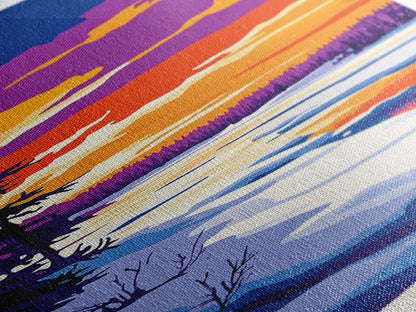 Snowy River, Winter Wonderland, Frosty Sunset, Framed Canvas Print, Cozy Cabin Art, Seasonal Wall Decor, Christmas Aesthetic, Minimalist