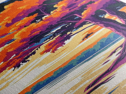 Tree, Orange Leaves, River, Reflection, Canvas Print, Fall Landscape, Rustic Decor, Cabin Wall Art, Vibrant Autumn Art, Office Wall Art