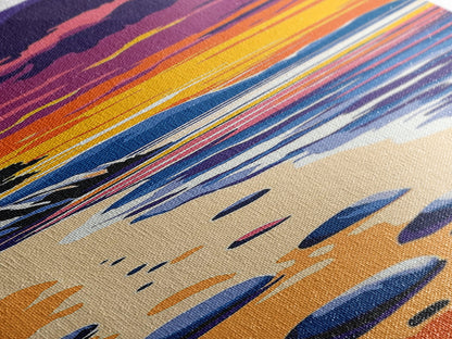 Tranquil Shoreline Sunset, Framed Canvas Print, Serene Beach Art, Vibrant Ocean View, Coastal Living Decor, Boho Aesthetic